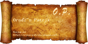 Orsós Patrik névjegykártya